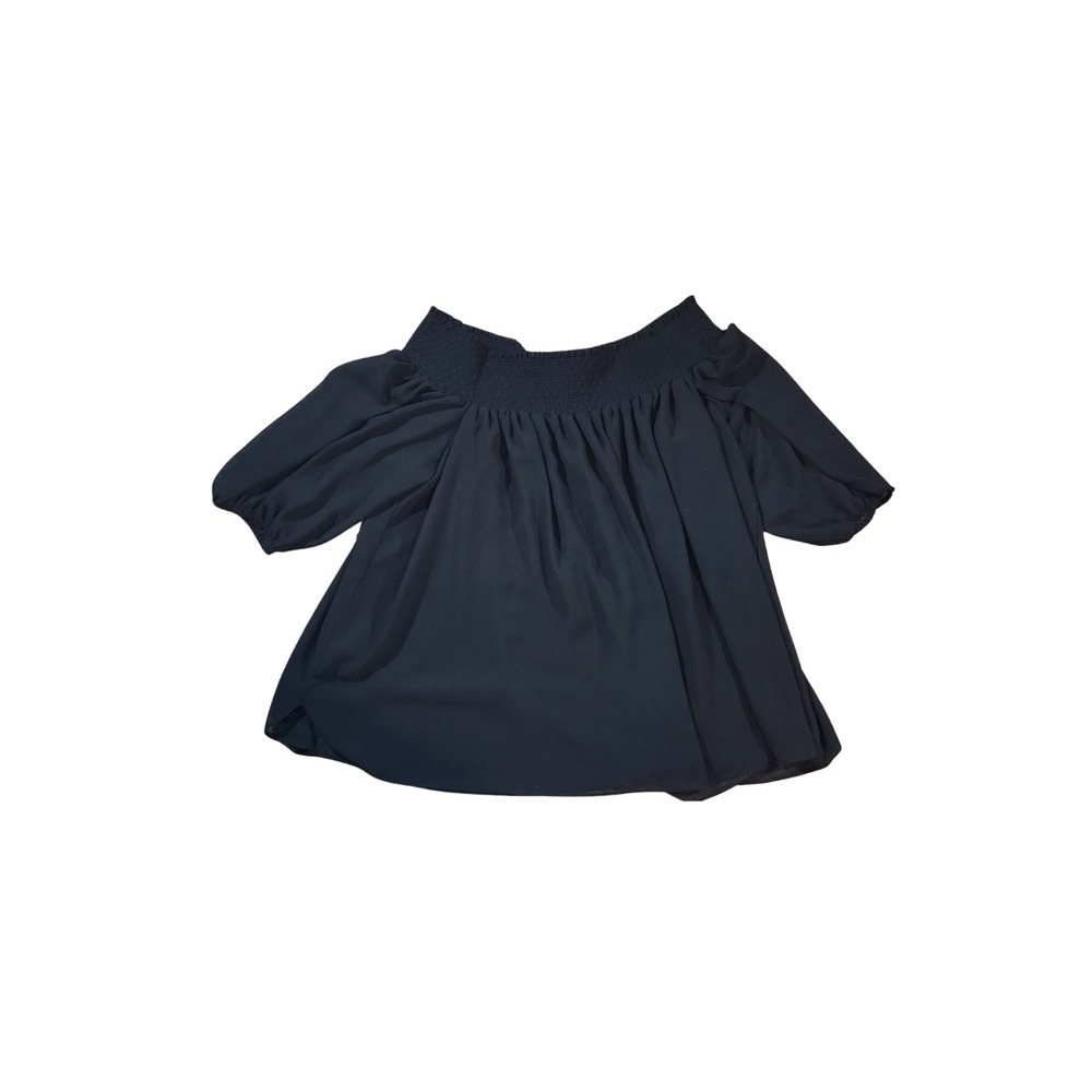 LOFT Women's Black Half Puff Sleeve Flowy Top‎ Size Small